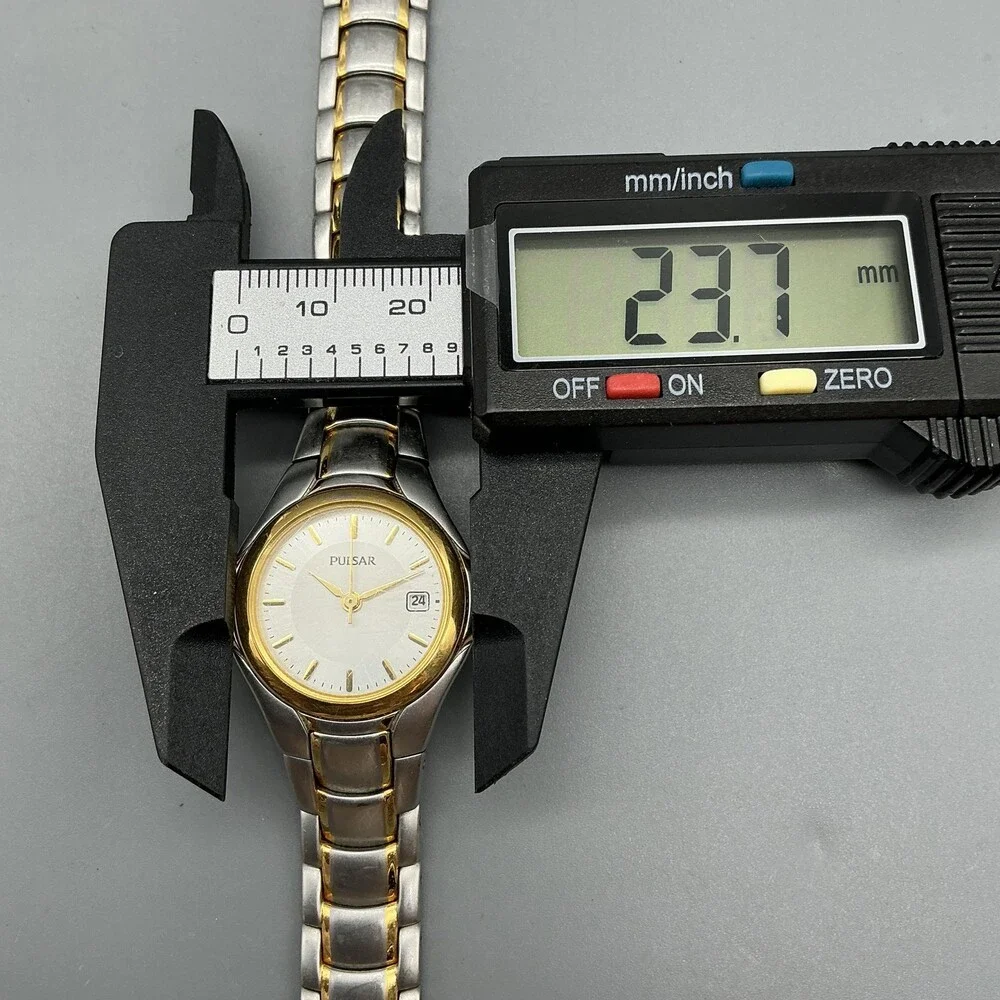 Pulsar V75-X245 Women Watch 24mm White Dial Two Tone Stainless New Battery 6.75